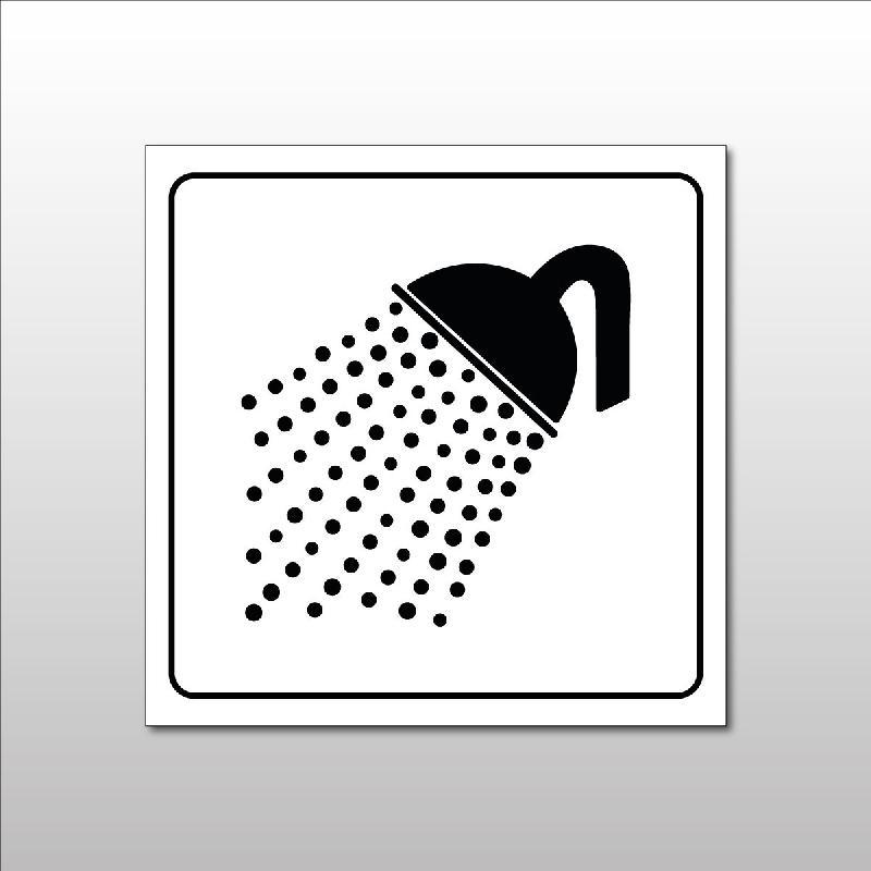 PLAQUE DE SIGNALÉTIQUE CARRÉE - PICTOGRAMME DOUCHE - GRAVOPLY  - 200 X 200 MM - NOIR SUR FOND BLANC