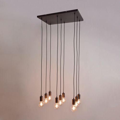 SUSPENSION 9 LUMIÈRES BASE RECTANGULAIRE EN MÉTAL AKSEL NOIR - COREP