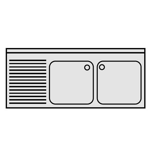 Plonge inox 2 bacs sur support avec étagère - P 500 mm - à droite_0