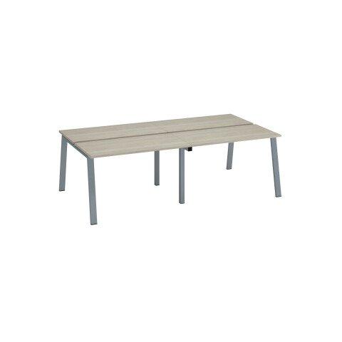 PÔLE DE 4 BUREAUX ECLA CHÊNE GRIS L 120 X P 60 CM PIÈTEMENT MÉTAL FINITION ALUMINIUM