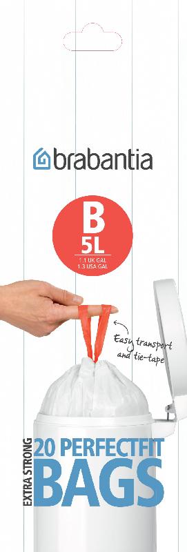 Sacs-poubelle de salle de bains 5L - Blanc - Avec lien coulissant - BRABANTIA_0