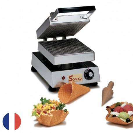 Snacky cône électrique 1 fer - Gaufrier professionnel Sofraca - 60 cônes par heure, fer en fonte d'aluminium, carter inox_0