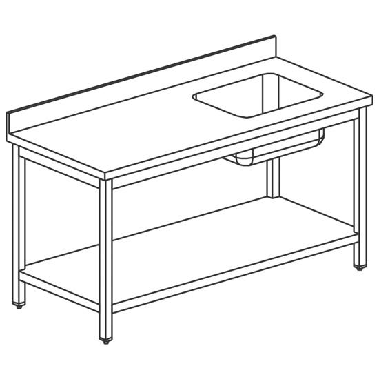 Table inox de travail avec bac à droite et étagère dosseret 1400x70... - PDTRVAD714_0