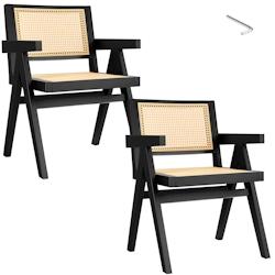 TecTake GmbH tectake Lot 2 chaises de salle à manger cannage viennois et accoudoirs noir - 405902 - beige Bois massif 405902_0