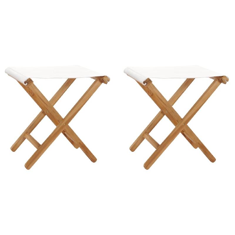 VidaXL Chaises Pliables Lot De 2 Bois Teck Solide Et Tissu Blanc Crème - blanc 310669_0