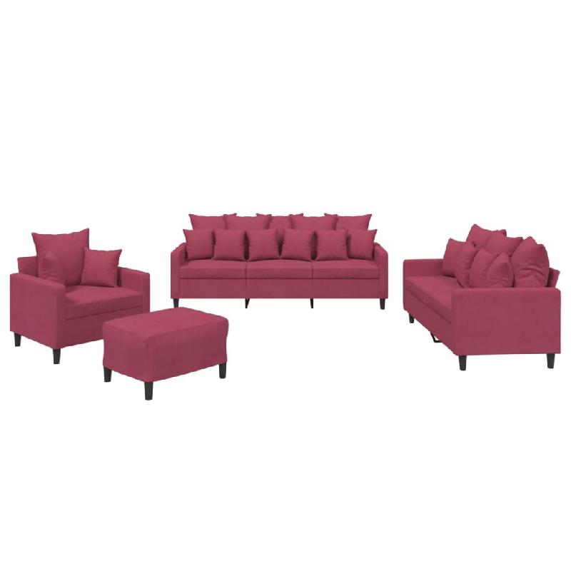 VidaXL Ensemble de canapés 4 pcs avec coussins Rouge bordeaux Velours Modèle AbriOasis 84 - 3201694_0
