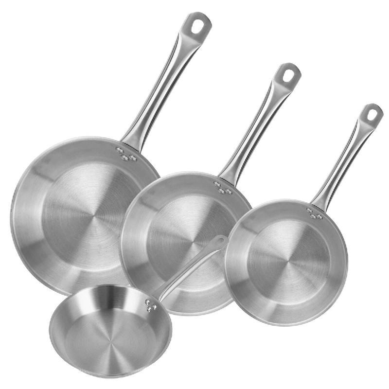WellHome - Set de 4 Poêles Ø20/24/28/30 cm en Acier Inoxydable, Compatibles Induction et SANS Revêtement Antiadhésif - inox PK8089_0