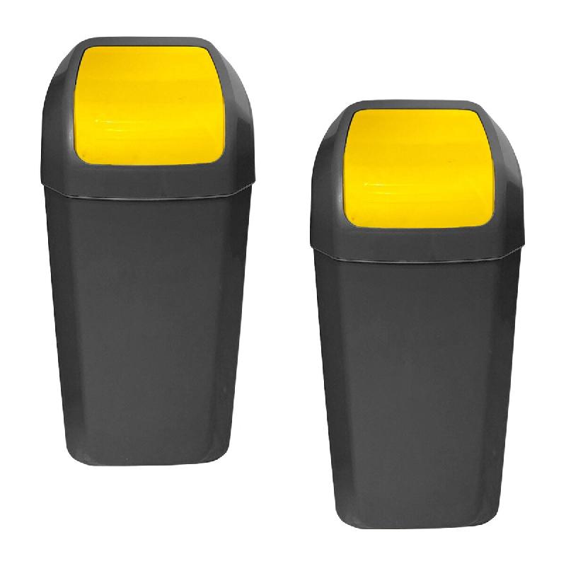 WellHome - Set Poubelles avec Couvercle Basculant 2x15L, Couleur Jaune - jaune plastique PK6673_0