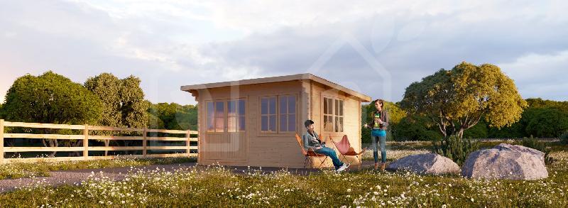 Abri Lille à toit plat 12m² (4x3) - 34mm d'épaisseur - Pin nordique naturel - Avec plancher et fenêtres_0