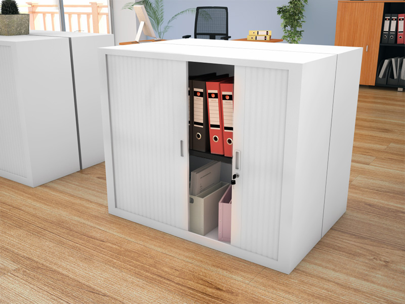 Armoire à rideaux classique unie Factodesk - L120 x H100 - Monobloc avec rideaux PVC et serrure anticrochetage_0