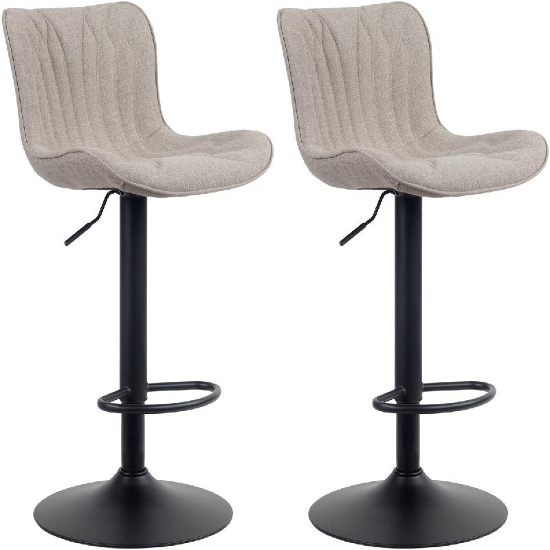 Décoshop26 - Lot de 2 tabourets de bar en tissu taupe pieds en métal noir hauteur réglable pivotant TDB10722 - noir 3002486532690_0