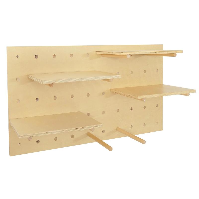 Décoshop26 - Panneau mural modulable étagère murale perforée 4 tablettes réglables 100 x 50 cm en bois naturel 04_0009084 - 3000267309097_0