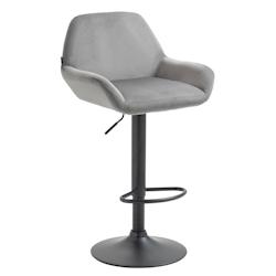 Décoshop26 - Tabouret de bar en velours rembourré gris base trompette métal noir mat TDB10420 - gris 3000457969605_0