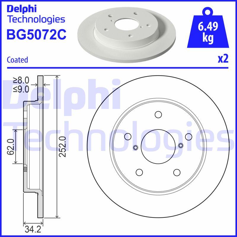 Disque de frein Delphi BG5072C - boîte de 2 - arrière - disque plein_0
