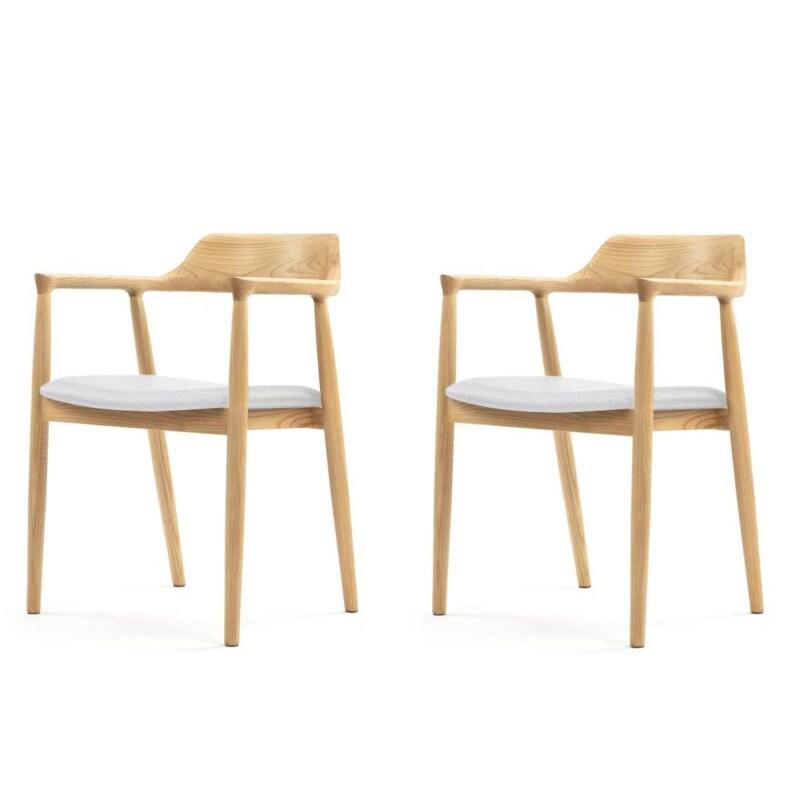 Kosmi Lot de 2 chaises SERENA scandinave en bois naturel et coussin blanc - blanc Bois massif 3760301696506_0