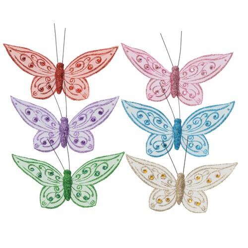 MONDO DECO 12 papillons Féerie sur pique 6,5 x 11,5 cm - Mondo Déco - multicolore matière synthétique 3558840073854_0