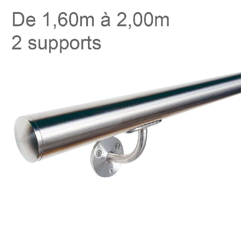 Main courante murale inox brossé - longueur 1,60m à 2,00m - 2 supports_0