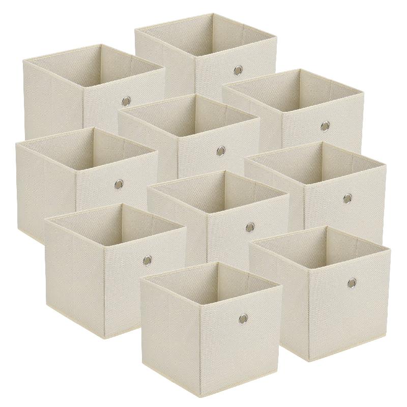 Set de 10 boîtes de rangement pliables - Textile non tissé beige 28 x 30 x 30 cm - 03_0006545_0