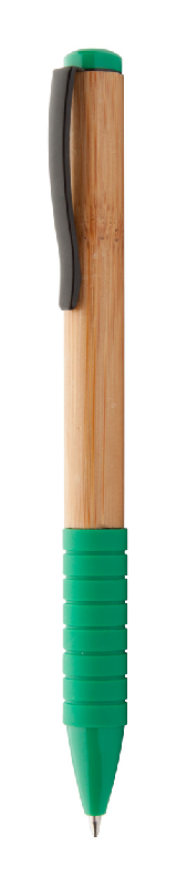 Stylo bille bambou - clip métal, embase en gomme, encre bleue_0