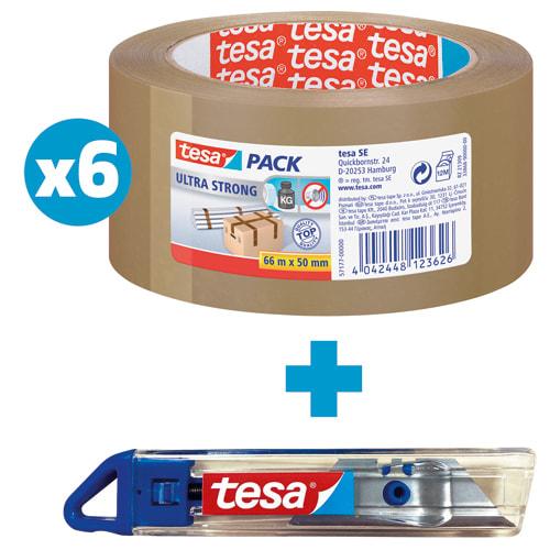 Rubans adhésifs d'emballage TES L/6 RLX EMB PVC avec cutter bleu_0