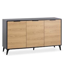 VS Venta-stock Buffet Kalma 3 portes en noir/chêne, largeur 136 cm - noir Bois manufacturé I23052_0
