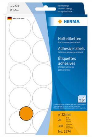 Étiquette/pastille autocollante ronde ø 32 mm - orange fluo - Référence 2274 - 360 unités_0
