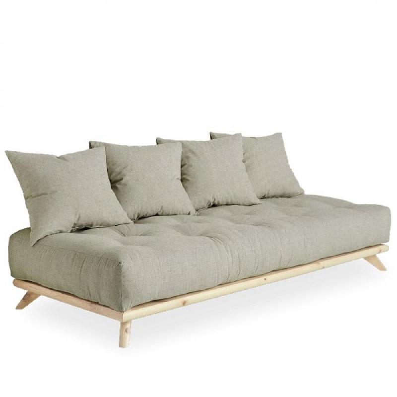 CANAPÉ CONVERTIBLE FUTON SENZA PIN NATUREL TISSU LIN COUCHAGE 90 CM._0