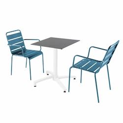 Oviala Business Ensemble table de terrasse stratifié ardoise et 2 fauteuils bleu pacific - bleu métal 110755_0