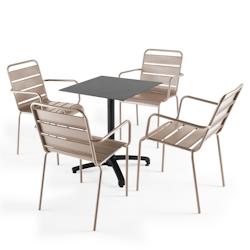 Oviala Business Ensemble table de terrasse stratifié ardoise gris et 4 fauteuils taupe - Oviala - gris métal 108148_0