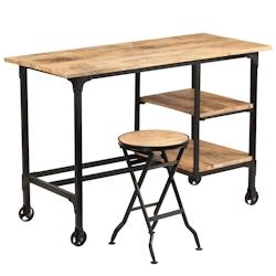Helloshop26 - Bureau table poste de travail meuble d'ordinateur informatique étude avec tabouret pliant bois de manguier massif 115 02_0023442 - 3000_0