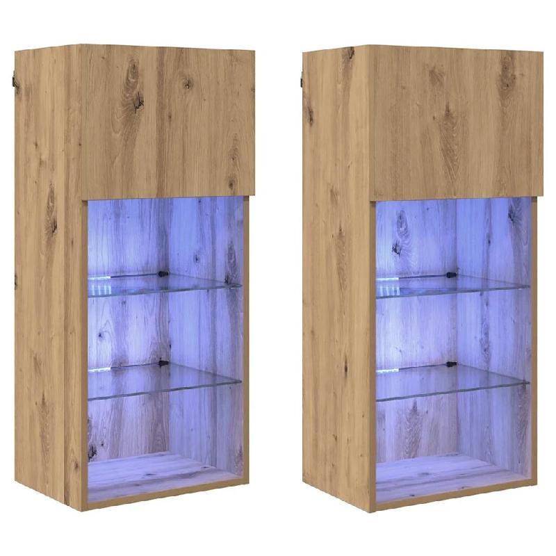 Helloshop26 - Lot de 2 meubles TV muraux modernes 40,5 x 30 x 90 cm avec étagères pratiques style contemporain en bois d'ingénierie 02_0052819 - Bo_0
