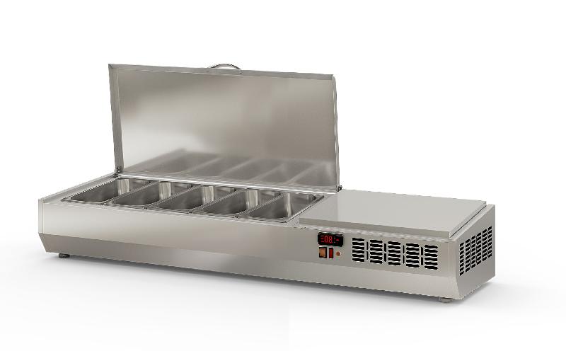 Saladette à ingrédients professionnelle inox 5 bacs gn 1/3 avec couvercle inox longueur 1345 mm - EI135-T-1/3_0