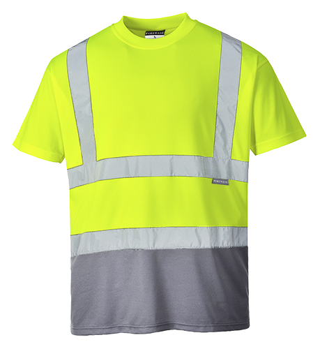 T-shirt bicolore jaune et gris S378 - Taille XL - Respirant et certifié CE avec bandes réfléchissantes_0