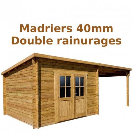 3792 - abri toit plat 9m² plus 40mm + terrasse 9m² traité marron gardy shelter_0