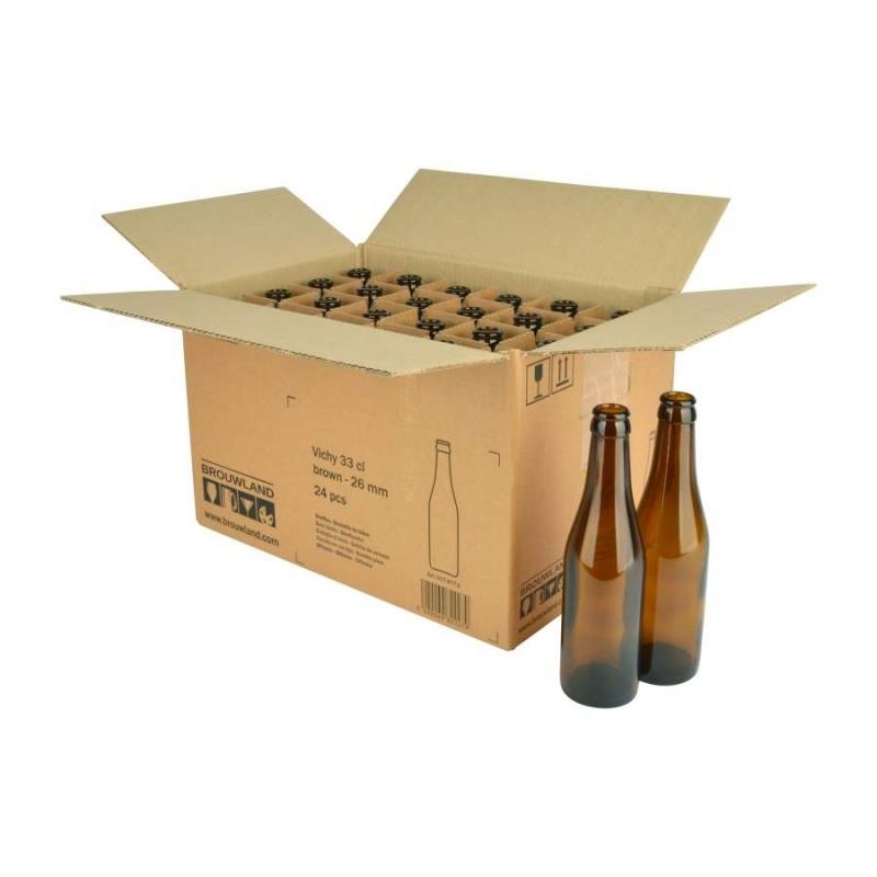 Bouteille de bière 33 cl - coloration brun - bouchon 26 mm - boîte 24 pcs - modèle Vichy_0