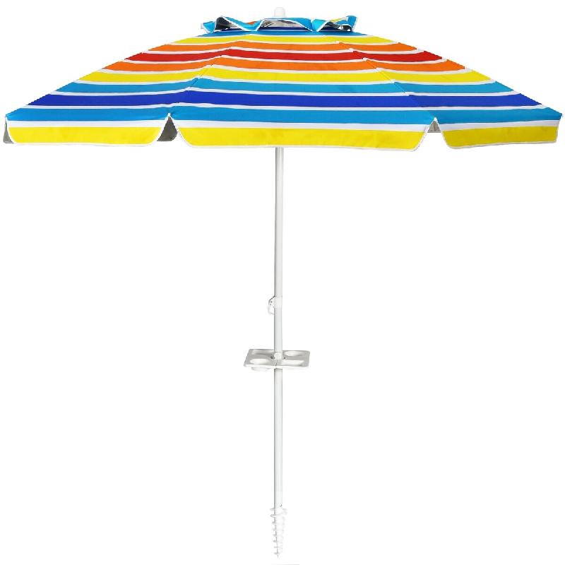 Helloshop26 - Parasol de plage inclinable 2,2 m avec porte-gobelet pratique et protection solaire upf50 en polyester multicolore 20_0013000 - Bois mas_0