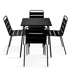 Oviala Business Ensemble table de jardin et 4 chaises en métal Noir - noir acier 114641_0