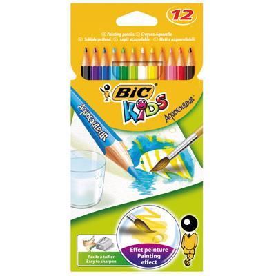 POCHETTE PLASTIQUE DE 12 CRAYONS DE COULEUR AQUACOULEURS BIC - MINE AQUARELLABLE - COLORIS ASSORTIS