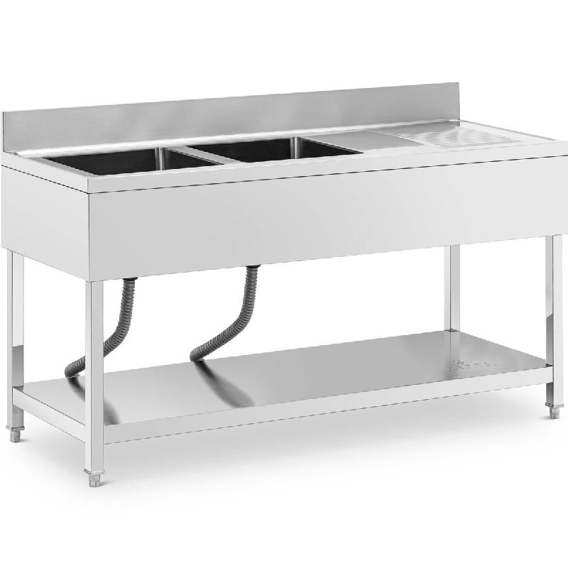 Royal Catering RCGS-2B1600D6 Évier 2 bacs de 400 x 400 x 250 mm avec étagère supplémentaire en acier inoxydable - inox 4062859232168_0