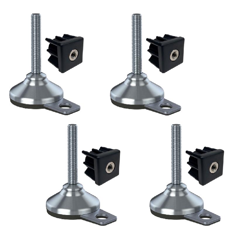 Pied de nivellement en inox 12x70x65mm - patin en caoutchouc anti-vibration FDA - trou de fixation + inserts 40x40x1.5mm - Set of_0