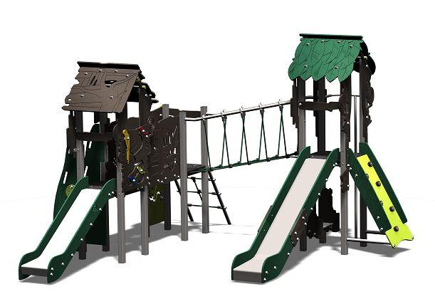 Structure de jeux 3 tours Cruzoe - CRU31201I avec toboggan, mur d'escalade et passerelle_0