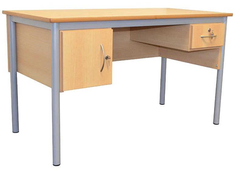 Bureau pour professeur - Chopin - 1 caisson et 1 tiroir à clé - Plateau mélaminé ou stratifié - 130x65x75 cm_0