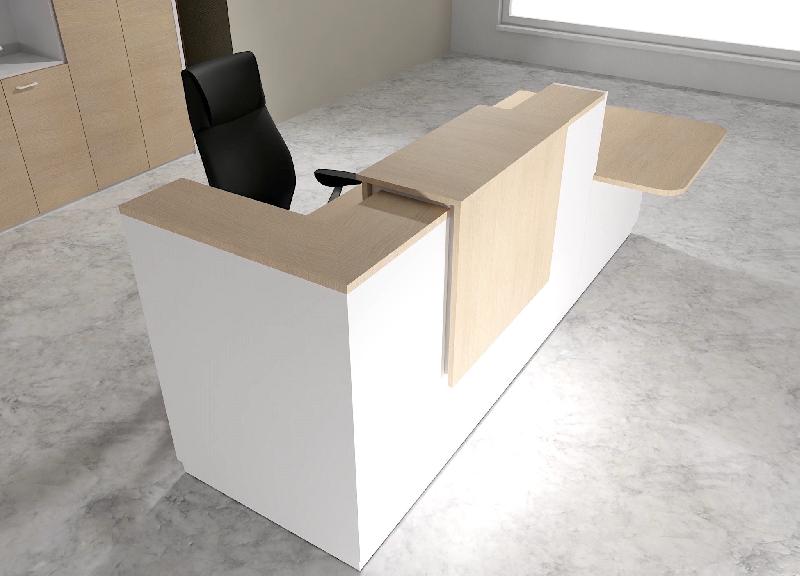 Comptoir d'accueil bi-colore avec PMR Delta et réhausse - Droite, Blanc, Oui, 282, Chêne moyen_0