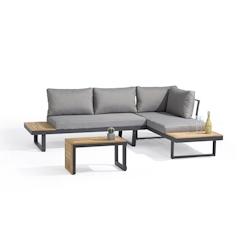 DCB GARDEN - Salon de jardin 4 places en bois d'acacia et aluminium anthracite - modulable TOKYO - gris aluminium TOKYO-S1_0