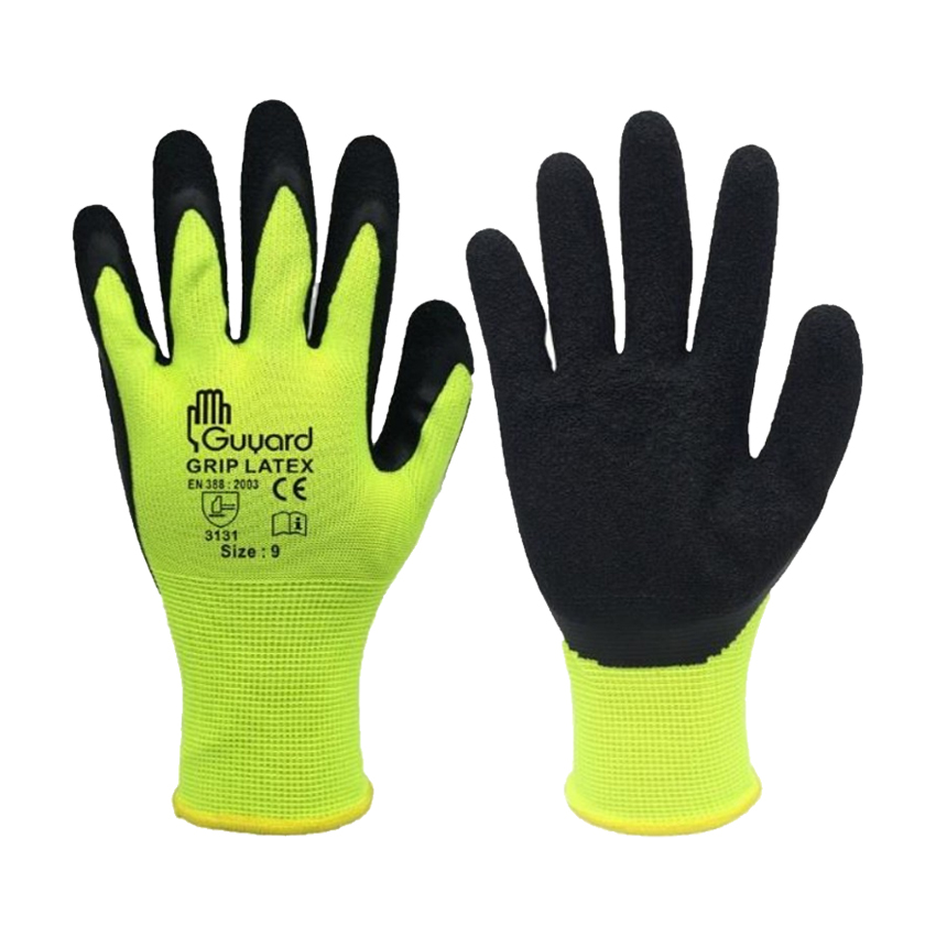 Gants de manutention HV en nylon tricoté jaune fluo enduits 'GRIP LATEX' - PMLHV010-T07 - Guyard - Norme EN 388:2016 (2.1.3.1.X)_0