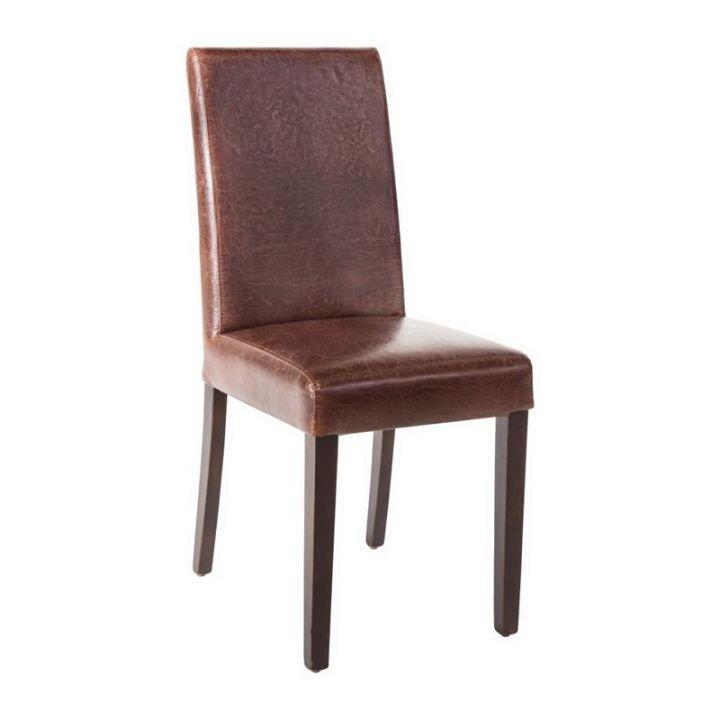 Lot de 2 chaises d'intérieur, structure en bouleau et assise dossier en simili cuir marron patiné_0