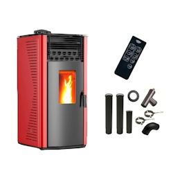 Poêle à granulés air Anita 12 kW Bordeaux Sannover - Kit Raccordement Fumisterie inclus - ANITA12Bord_KitCheminee_0