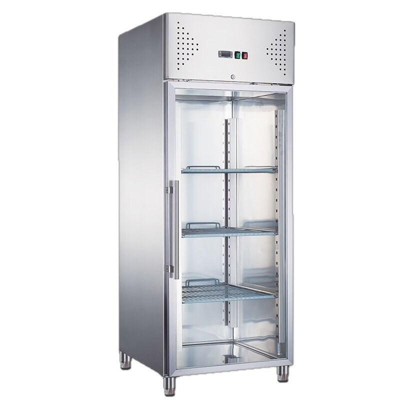 Romux® Armoire Réfrigérée Positive 1 Porte Vitrées 68 cm avec Refroidissement Froid Ventilé en Acier Inox Capacité de 600 L - 3 Étagères et 2_0
