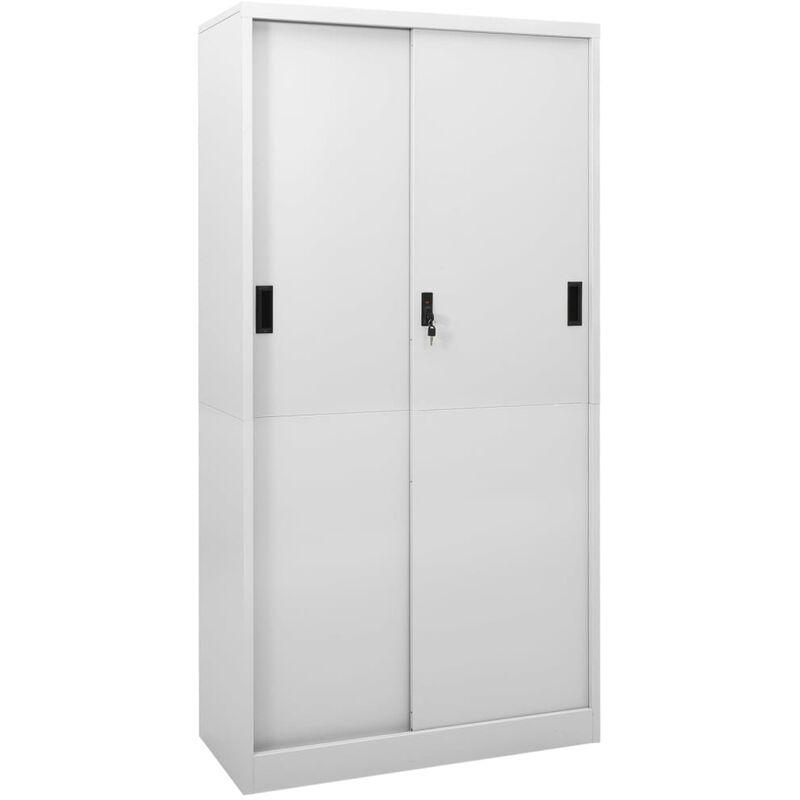 ARMOIRE À BUREAU PORTE COULISSANTE GRIS CLAIR 90X40X180CM ACIER