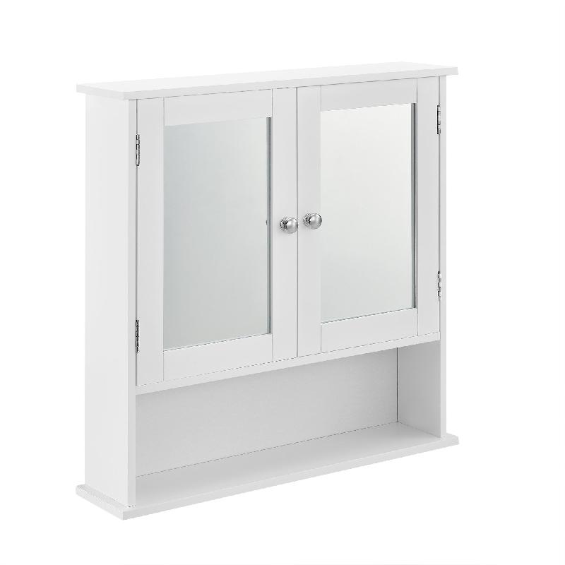 Armoire de salle de bain vintage avec miroir - 3 surfaces de stockage - MDF laqué - 58 cm - Blanc - Réf : 03_0000784_0